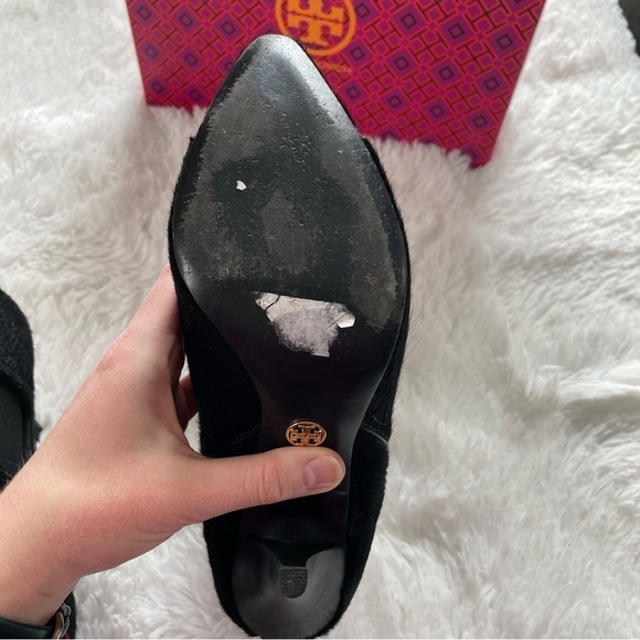 Tory Burch | Stiletto Black Bovine Hair Booties, Leather Lining, size 8 1/2 - Picture 7 of 13